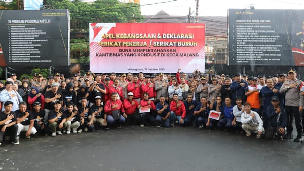 Apel Kebangsaan Polresta Malang Kota: Polisi dan Buruh Satu Tekad Jaga Keamanan